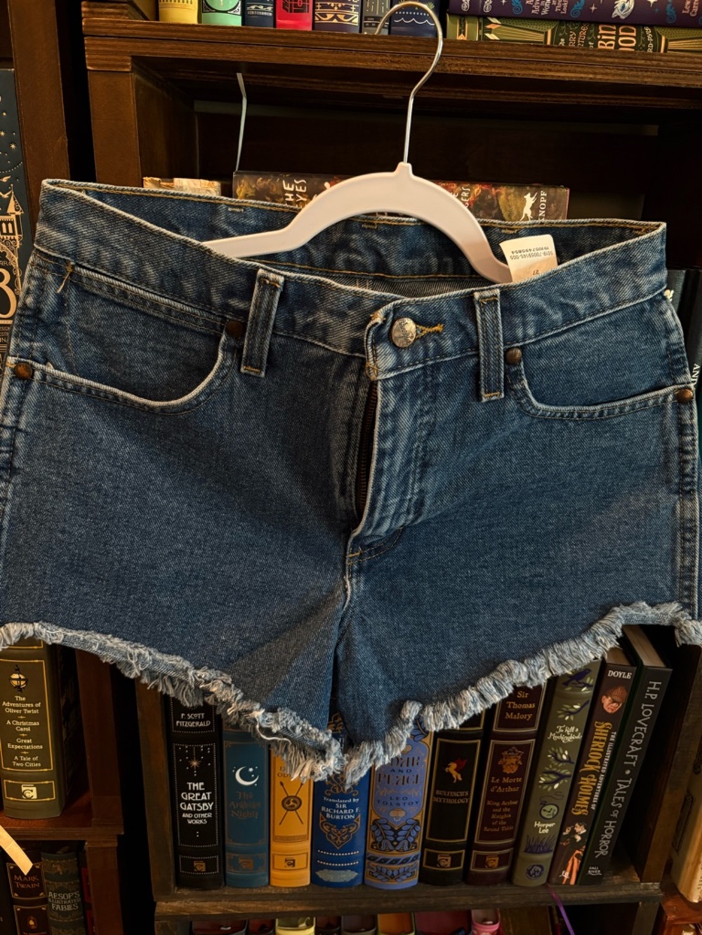 Wrangler Medium Blue Frayed Hem Denim Shorts